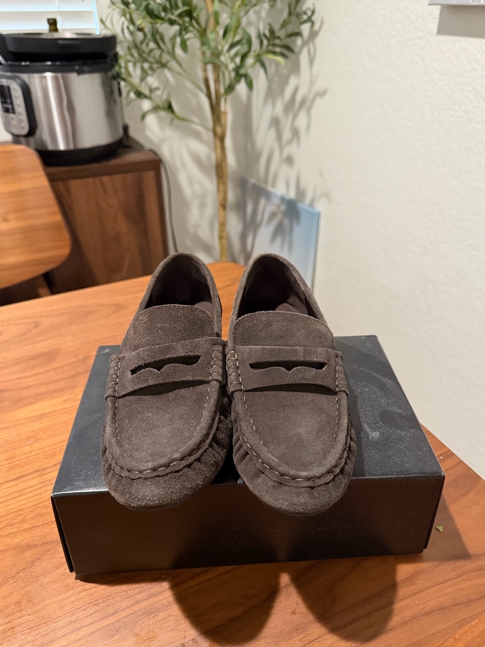 Brown Suede Penny Loafers